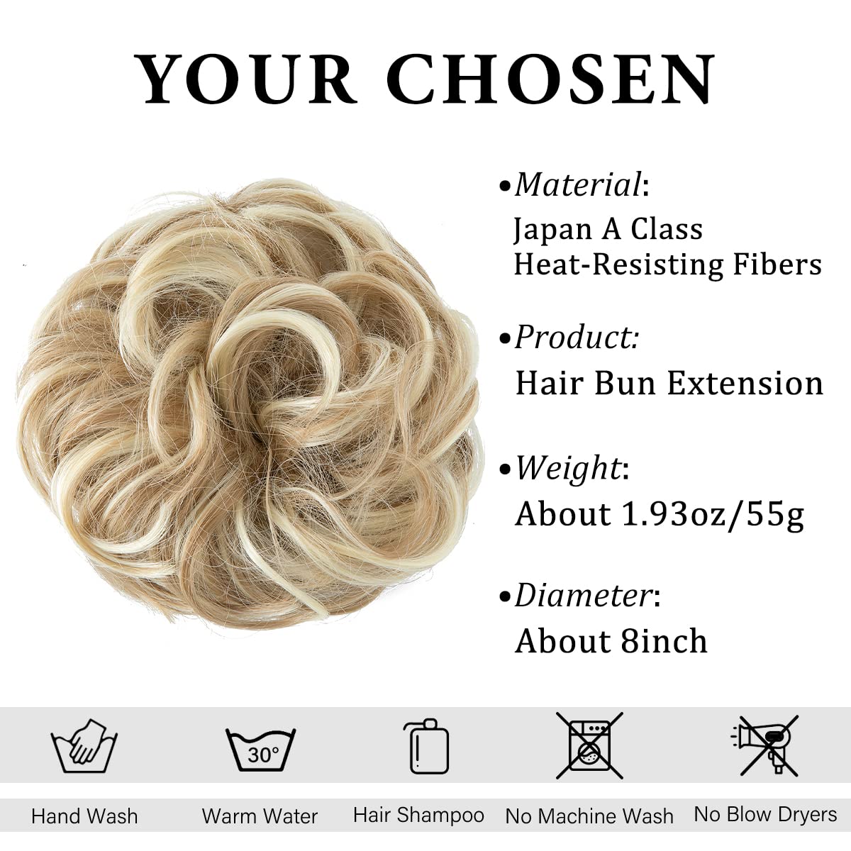 CJL HAIR synthetic chignon ponytail extension shown from the side to illustrate added hair volume.