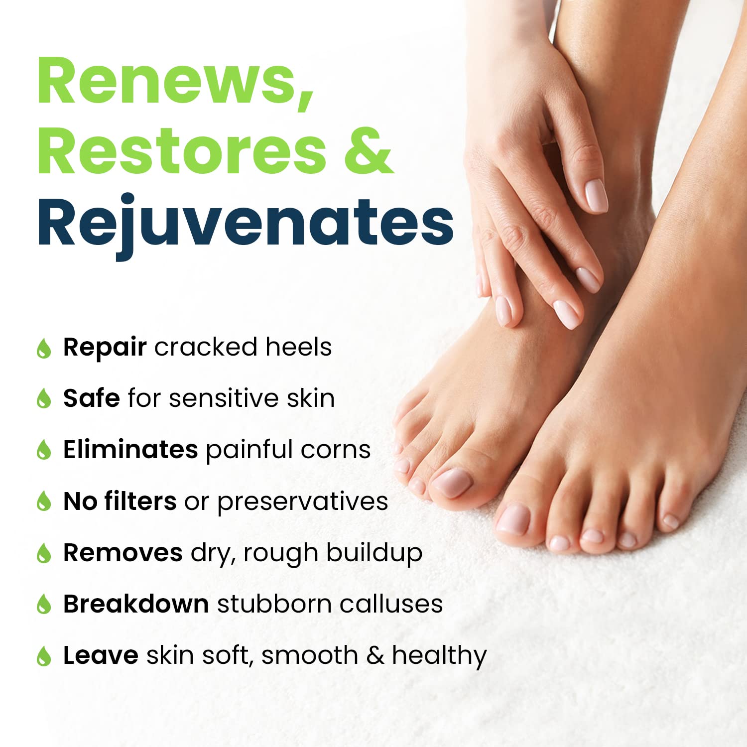 Person applying Foot Cure gel to calloused feet at home