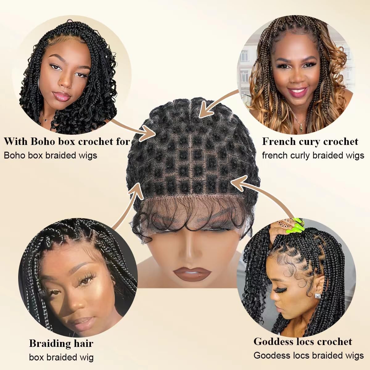 Close up of HD lace and natural knots on Freetress wig cap