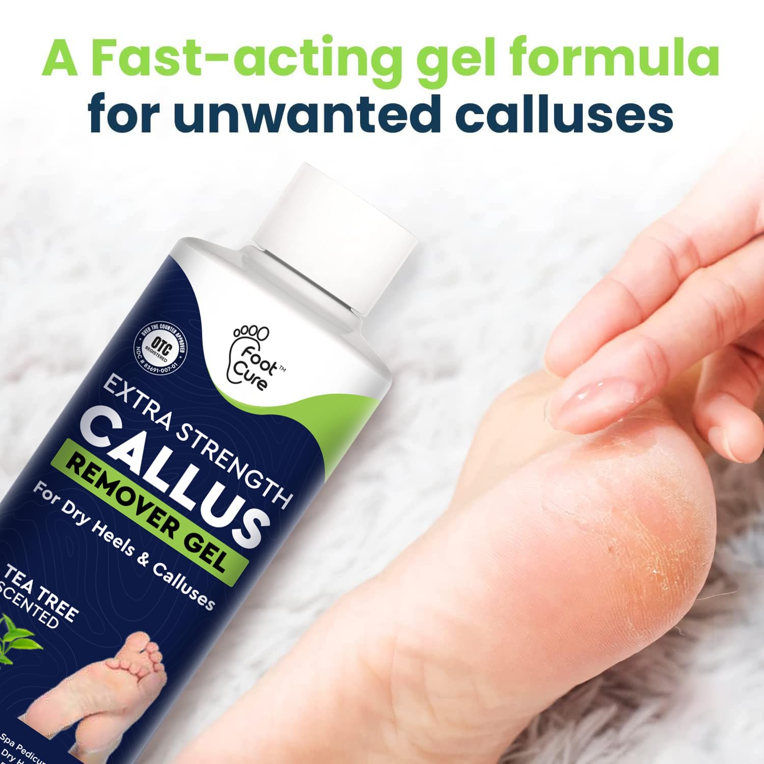 Before and after result of using Foot Cure callus remover