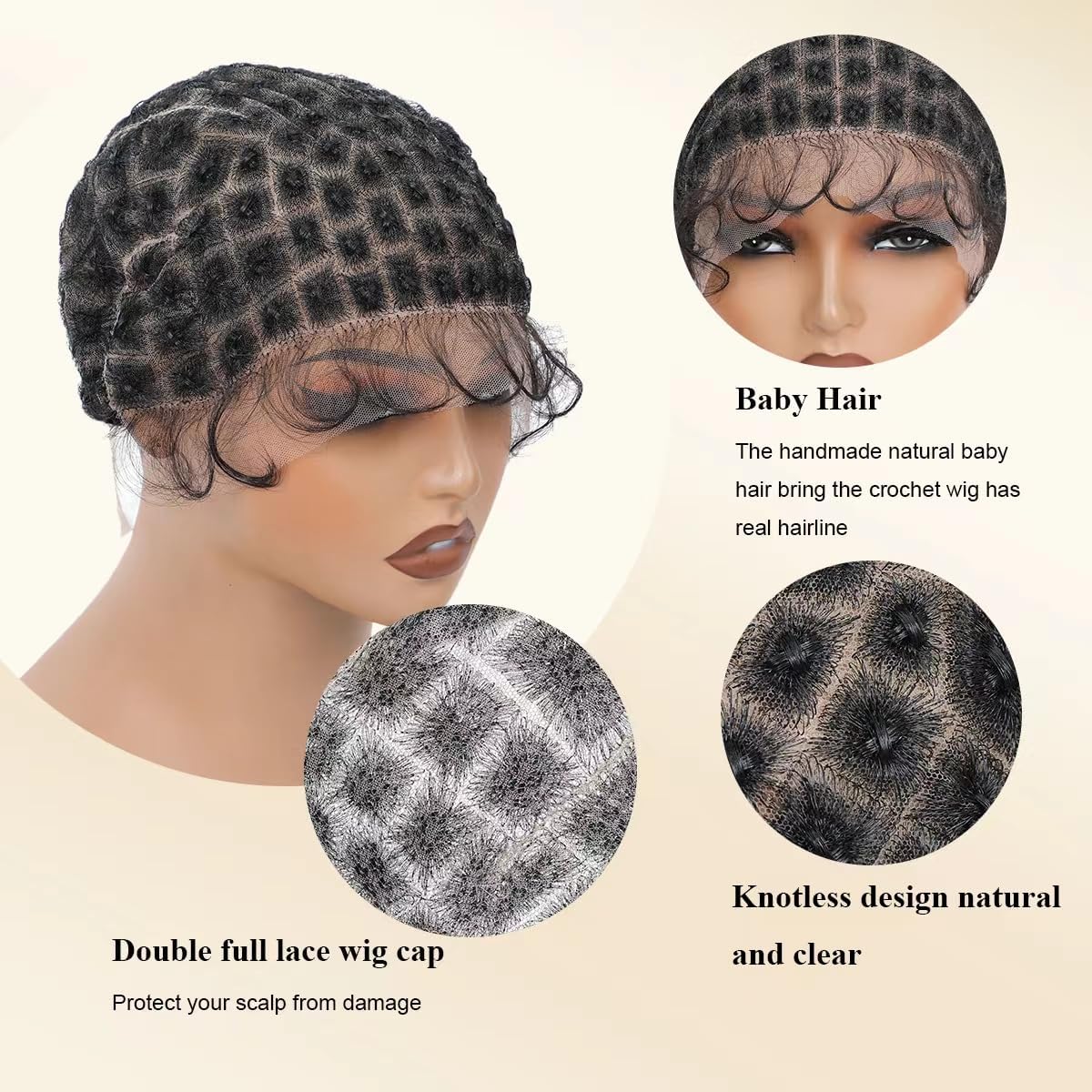 Rear view of breathable glueless wig making net