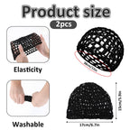 Woman wearing black crochet mesh hair net cap