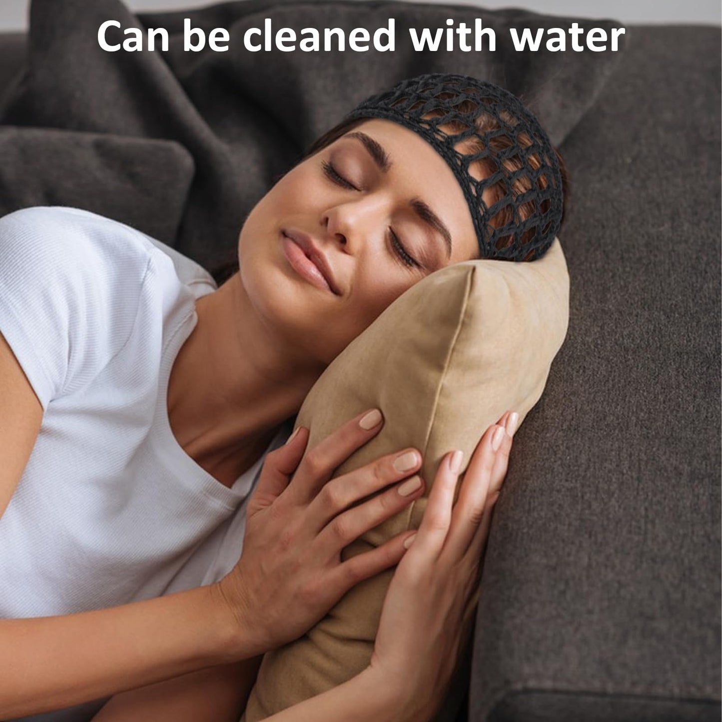 Two pack black crochet sleeping caps for women