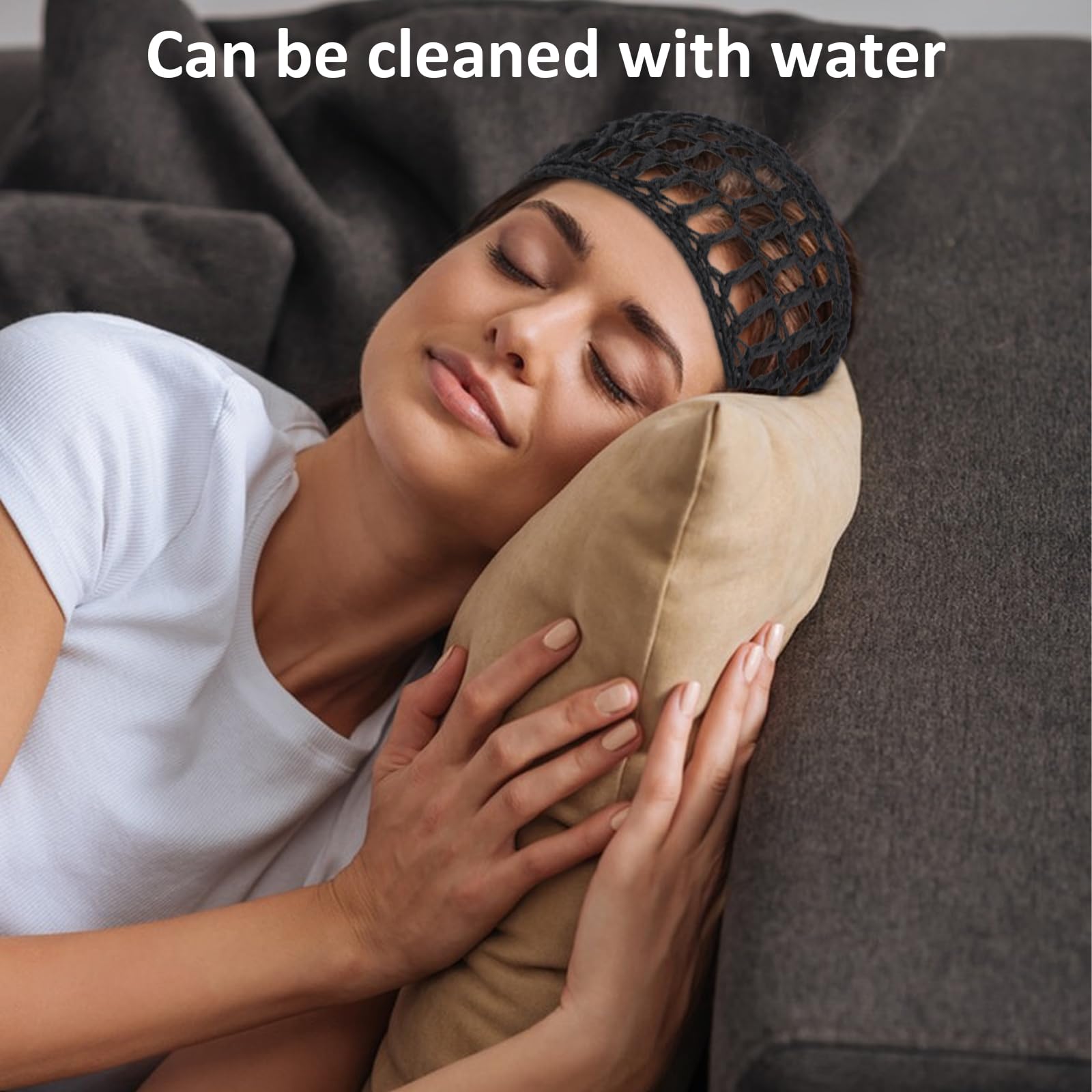 Two pack black crochet sleeping caps for women