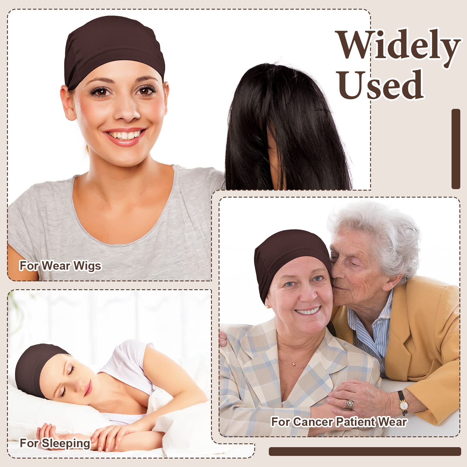 Four piece set of bamboo wig liners in dark brown