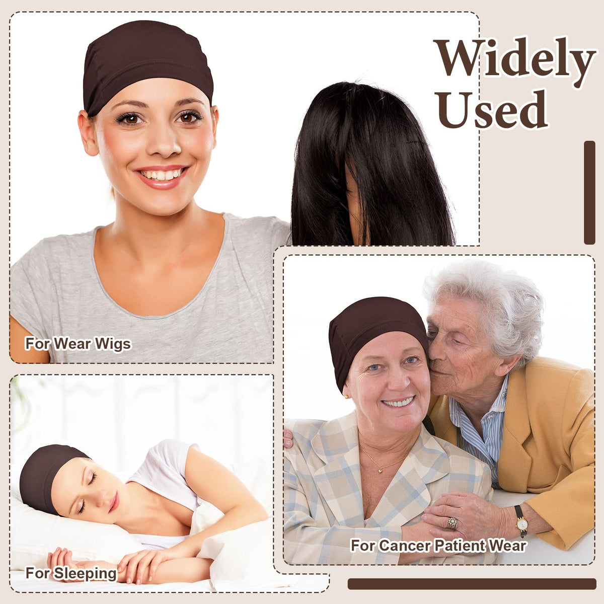 Four piece set of bamboo wig liners in dark brown