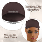 Side profile of bamboo wig cap under a wig