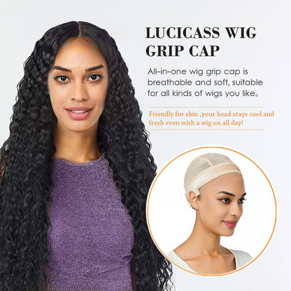 Lucicass glueless wig cap worn on mannequin head