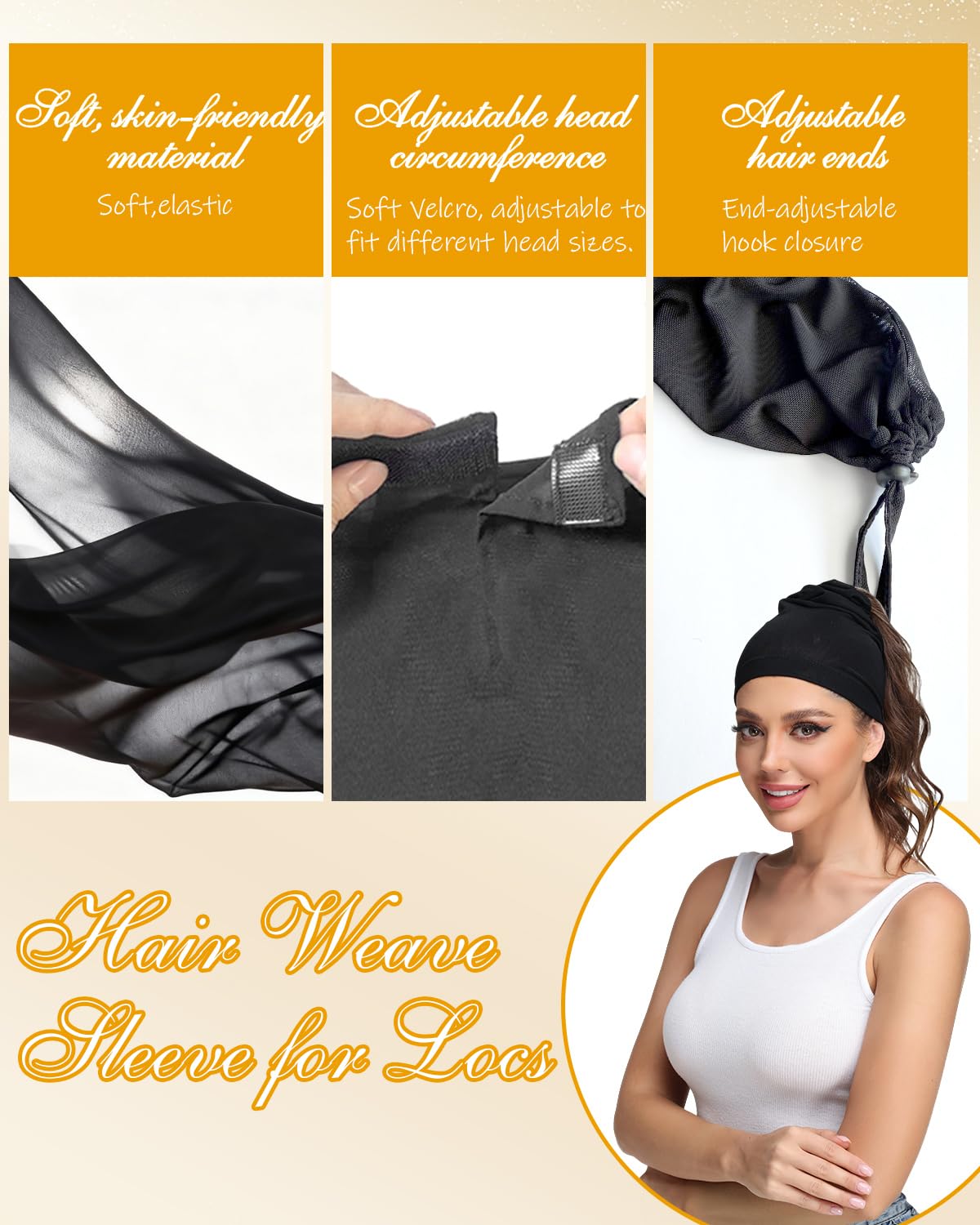 Neacus hair sleeve for locs stretched to show 4 way elasticity