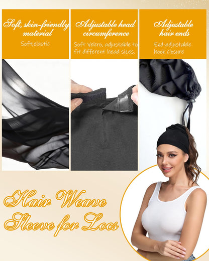 Neacus hair sleeve for locs stretched to show 4 way elasticity