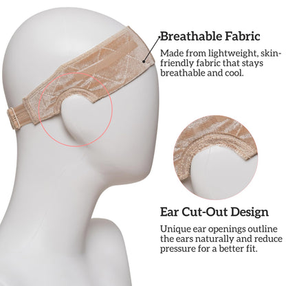 Light brown breathable wig headband with ergonomic ear cut outs
