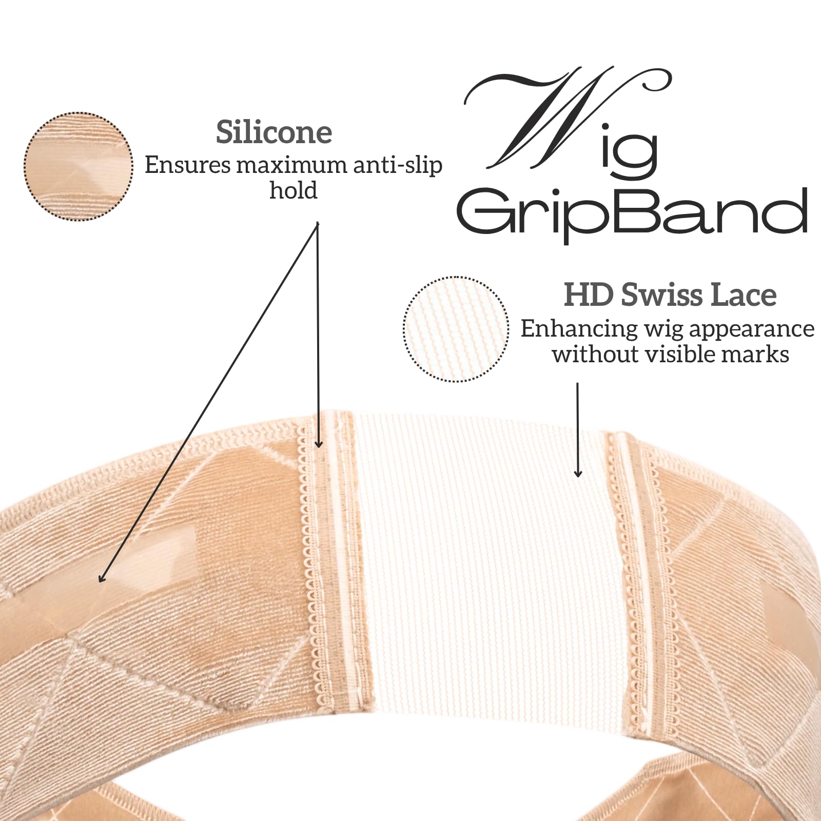PinesC adjustable wig comfort band showing hook and loop closure