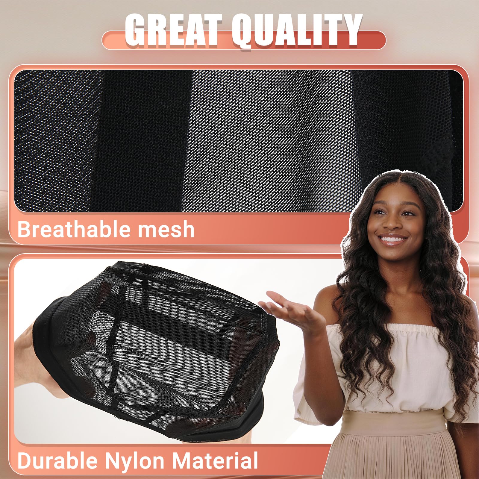 Pack of six Smilco black nylon wig caps