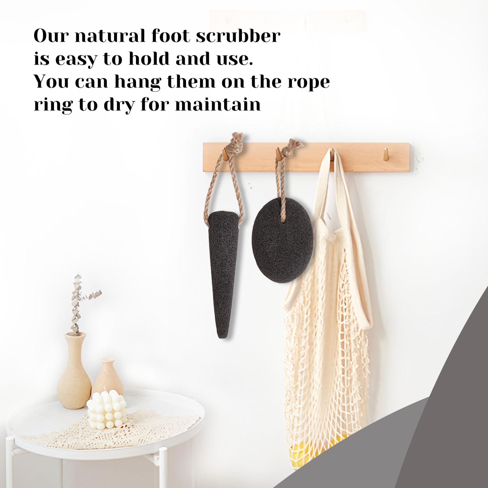 Pumice stone with hanging rope for hygienic storage