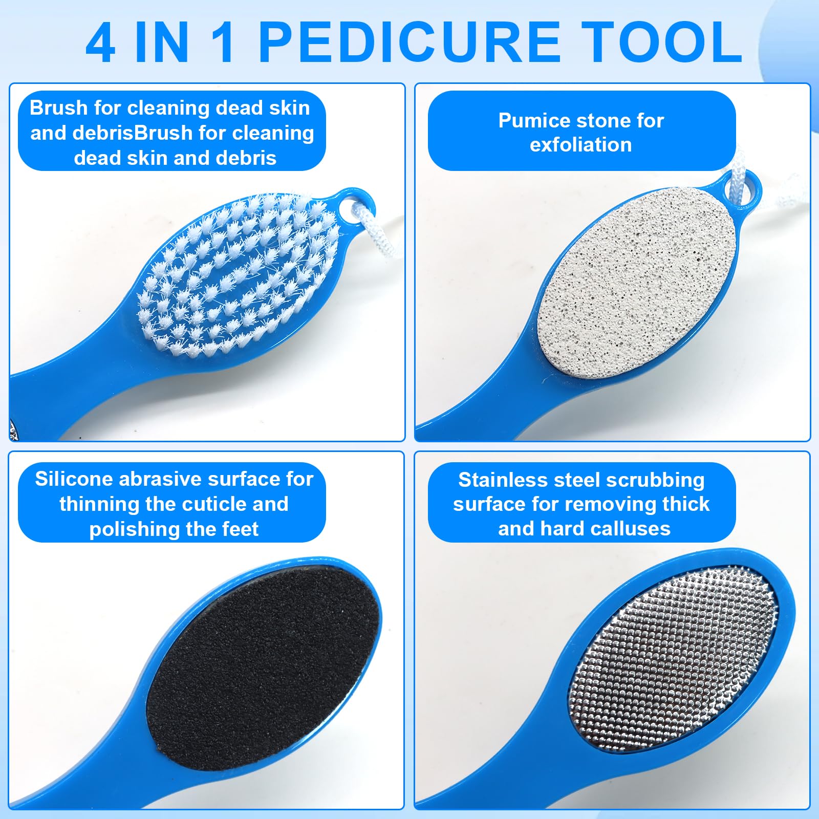 4 in 1 pedicure tool showing stainless steel file and sandpaper