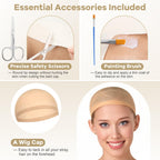 MetFun nude nylon wig cap alongside silver safety trimming scissors for cosplay prep