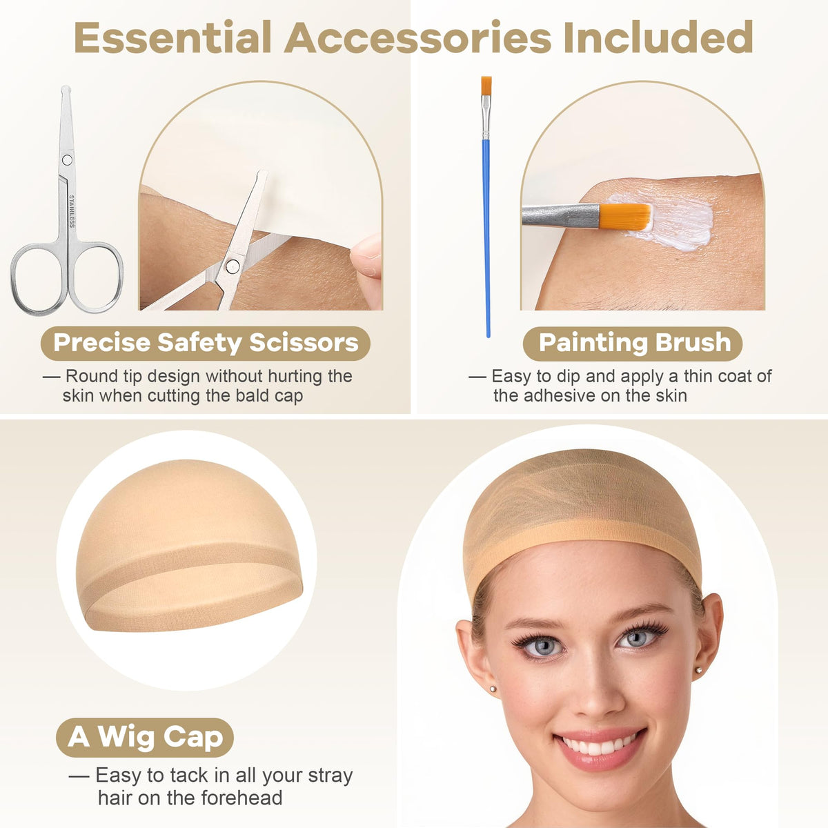 MetFun nude nylon wig cap alongside silver safety trimming scissors for cosplay prep