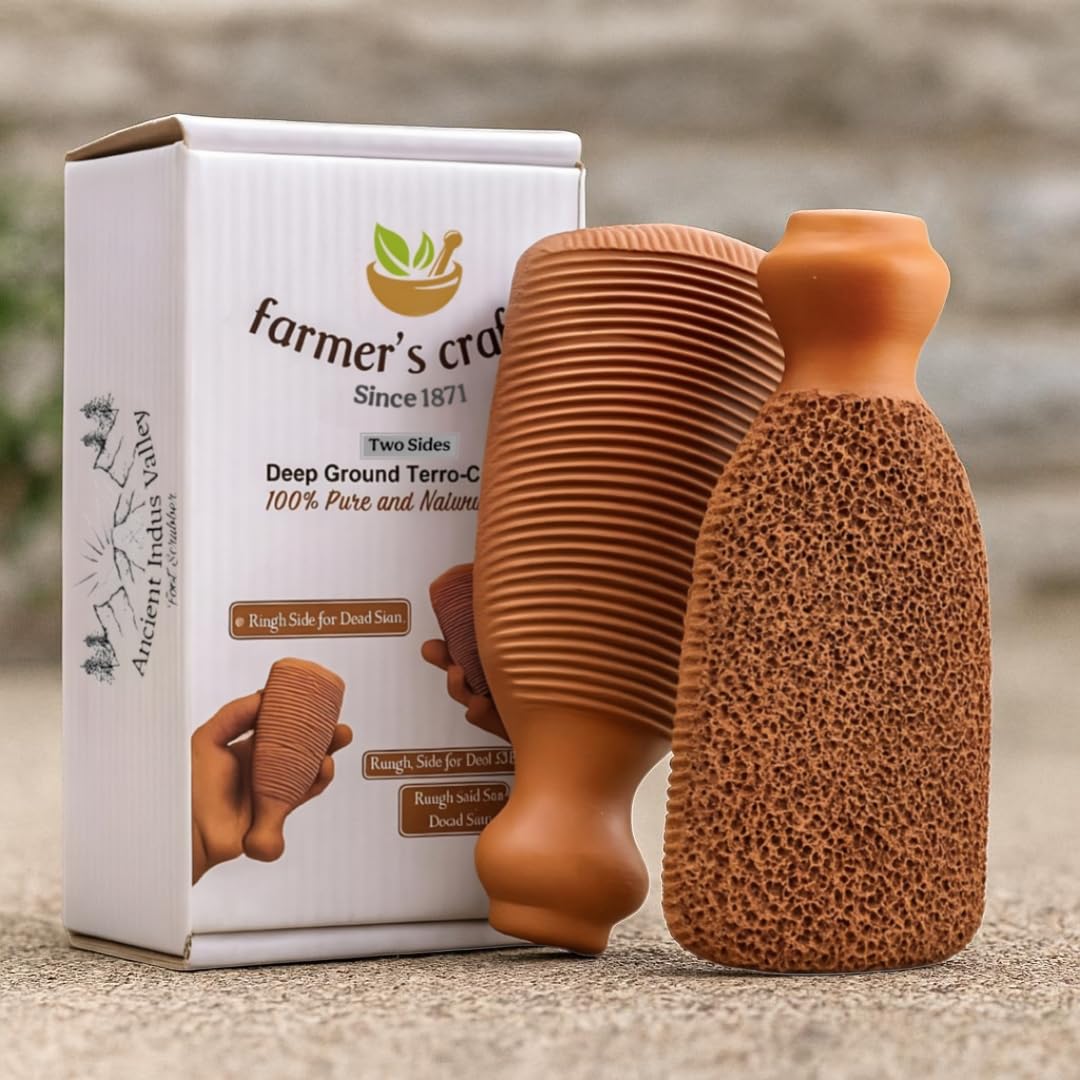 Farmer's Craft natural foot exfoliator being used on cracked heels
