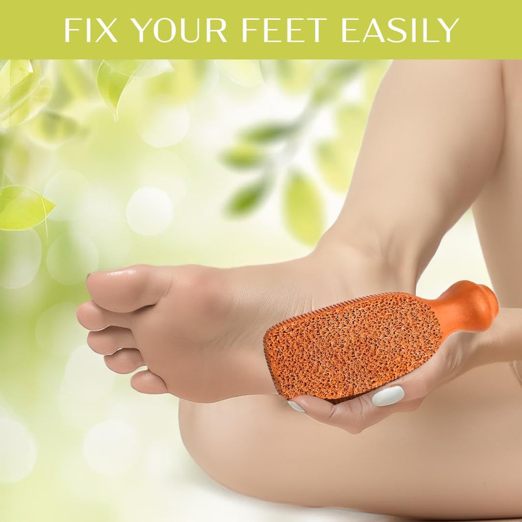 Quba Linen clay foot scrubber being held in hand