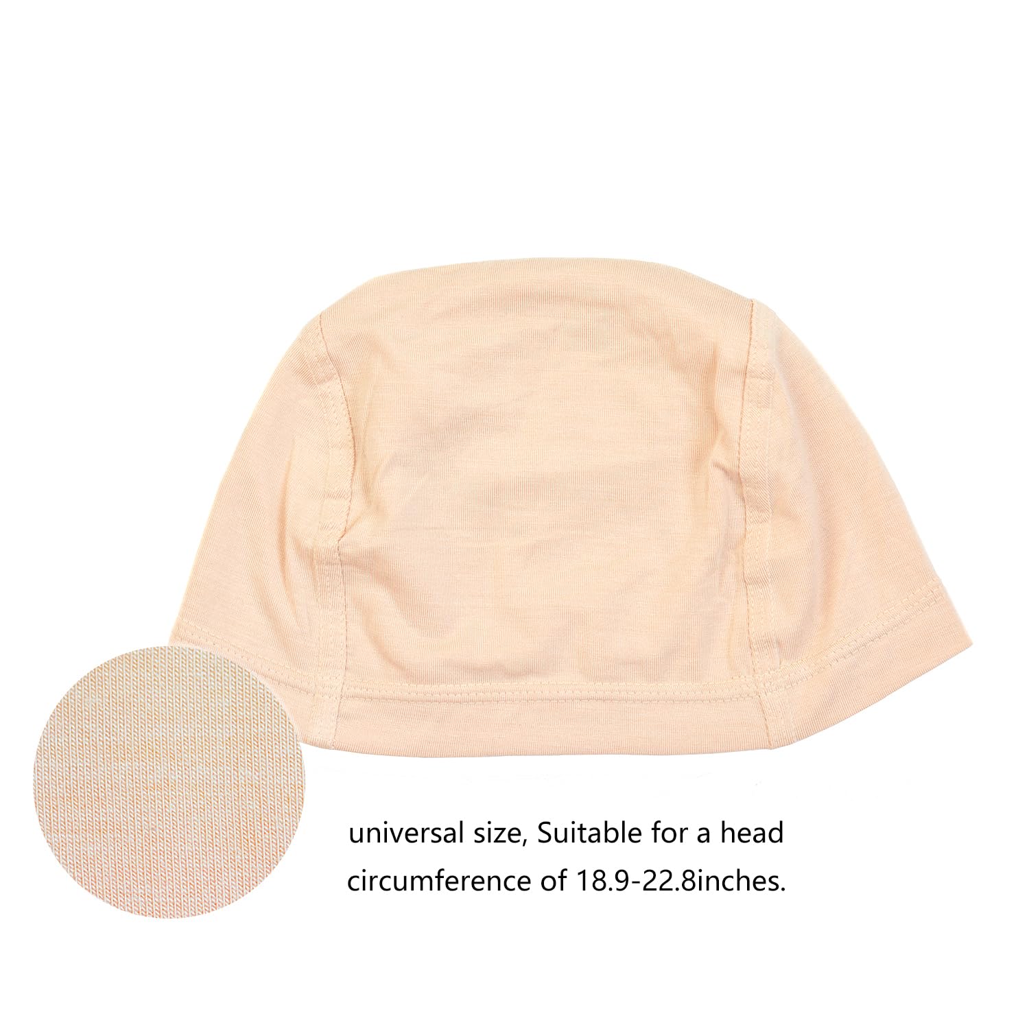 Beige wig cap showing breathable elastic material texture