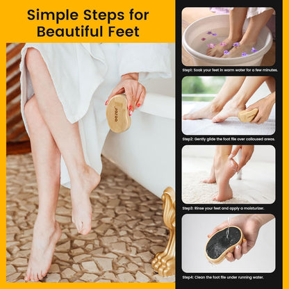 Eco-friendly pedicure tool showing glass and bamboo construction