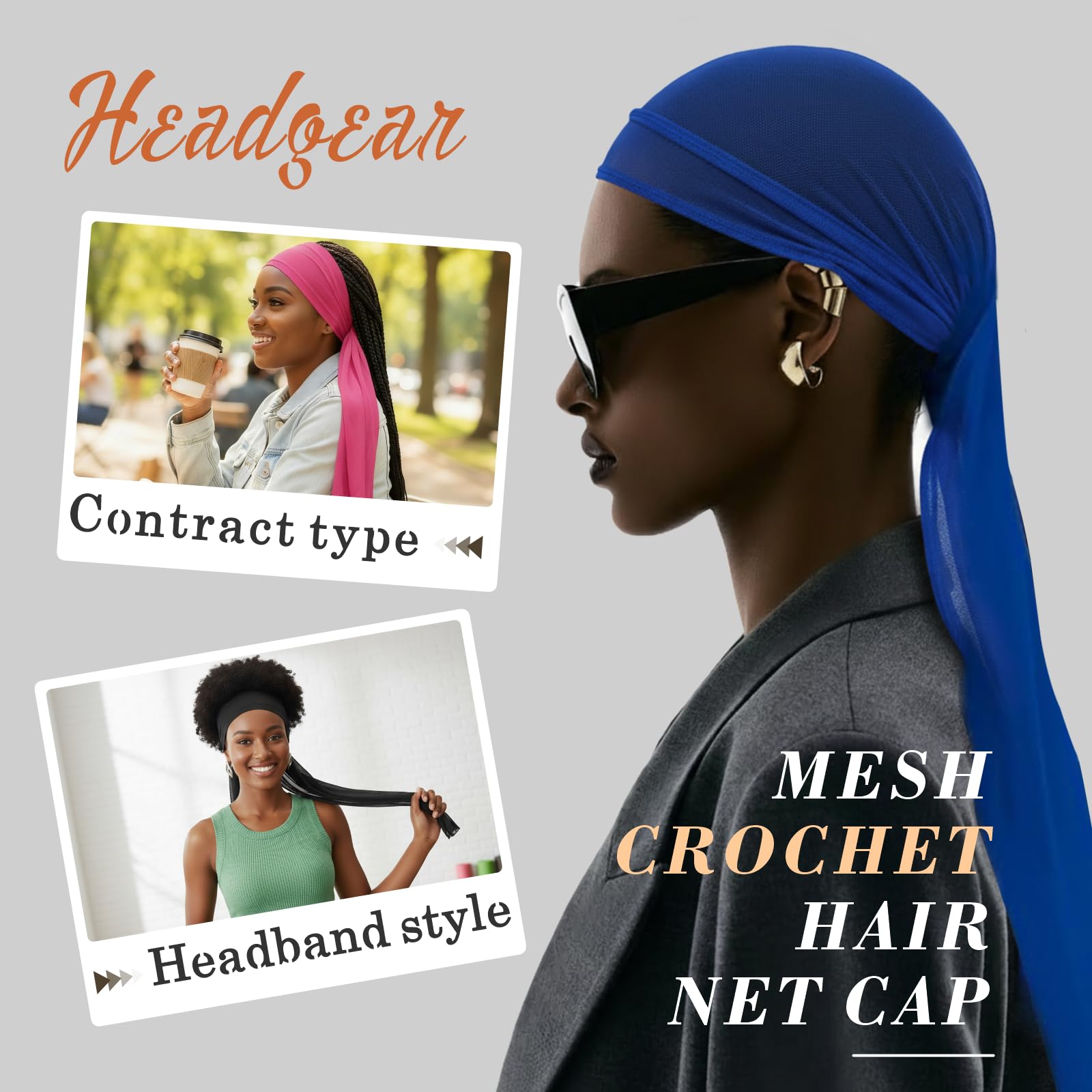 Extra long breathable dreadlocks cap tube in black pink and blue