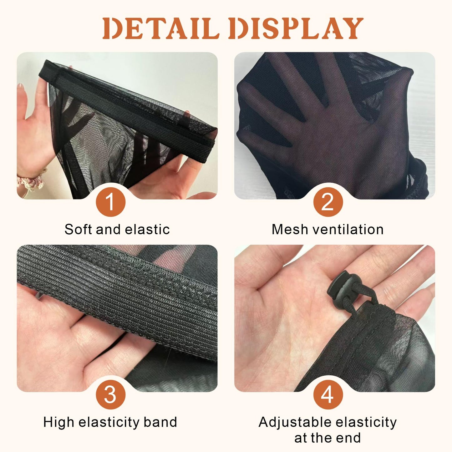 Stretchy reusable lightweight hairsleeve for braids demonstrating stretch capacity