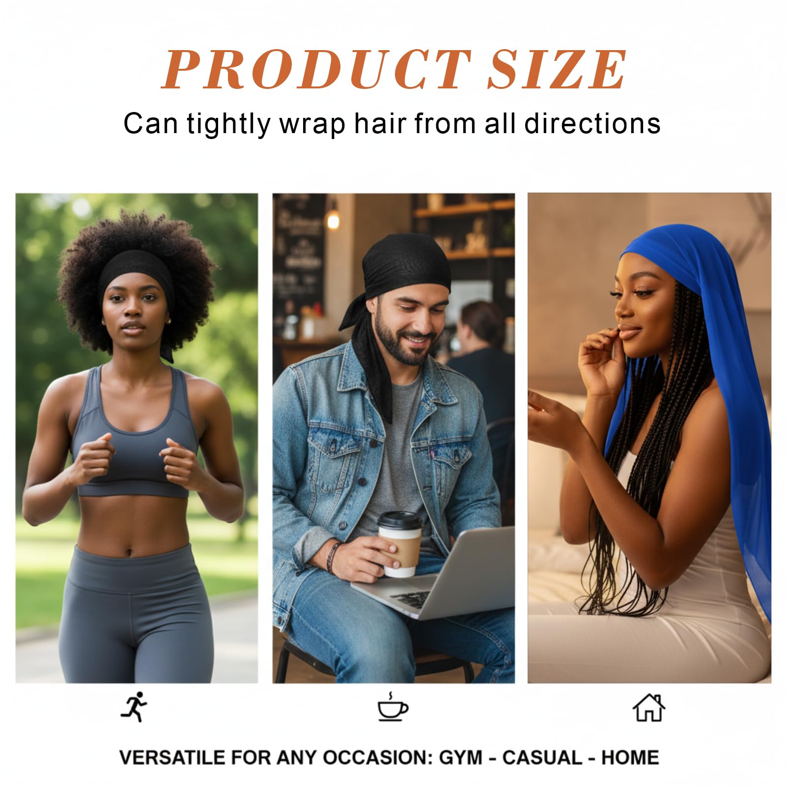 Three multi color spandex dreadlock tubes for secure long hairstyle management