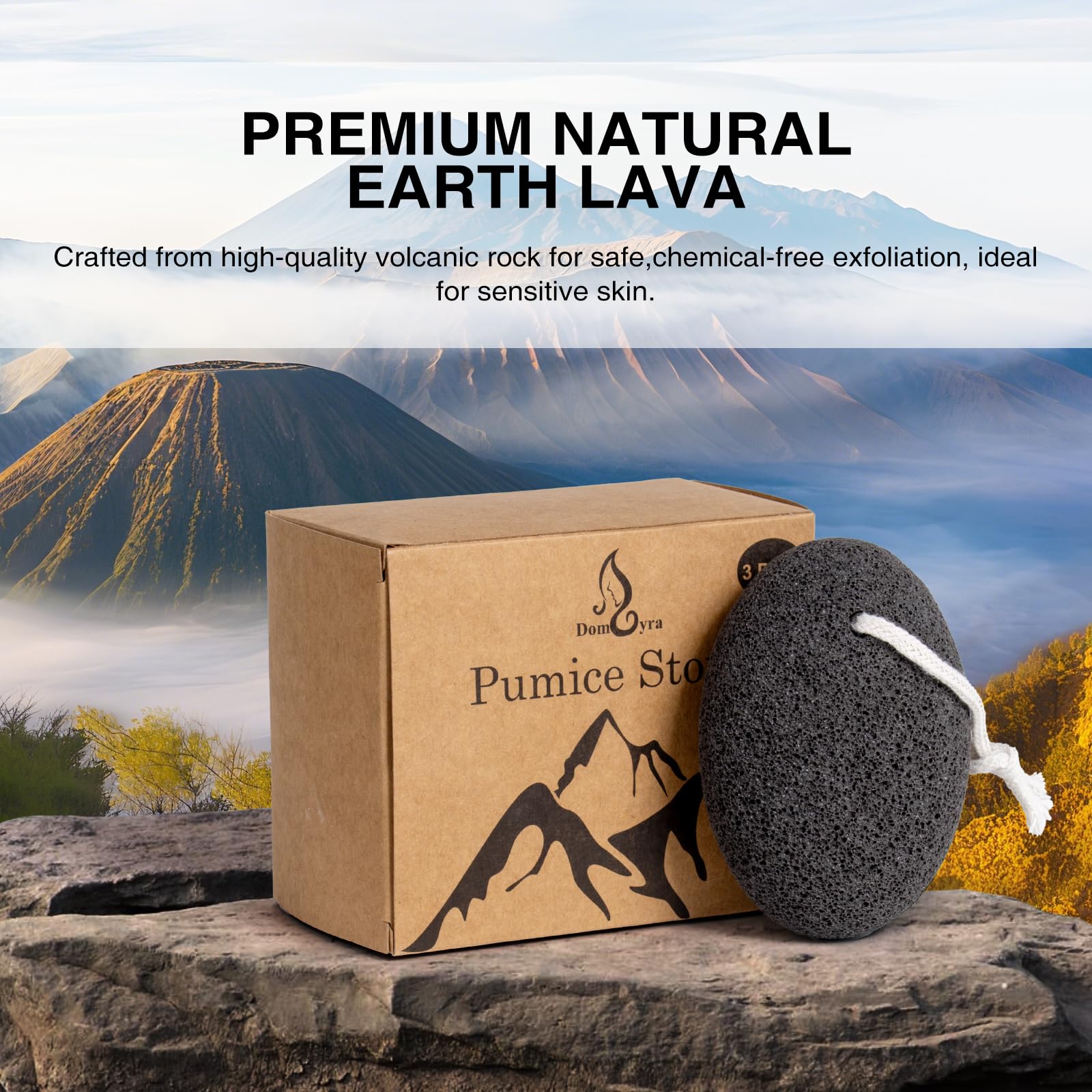 Top view of three black lava pumice stones for pedicure