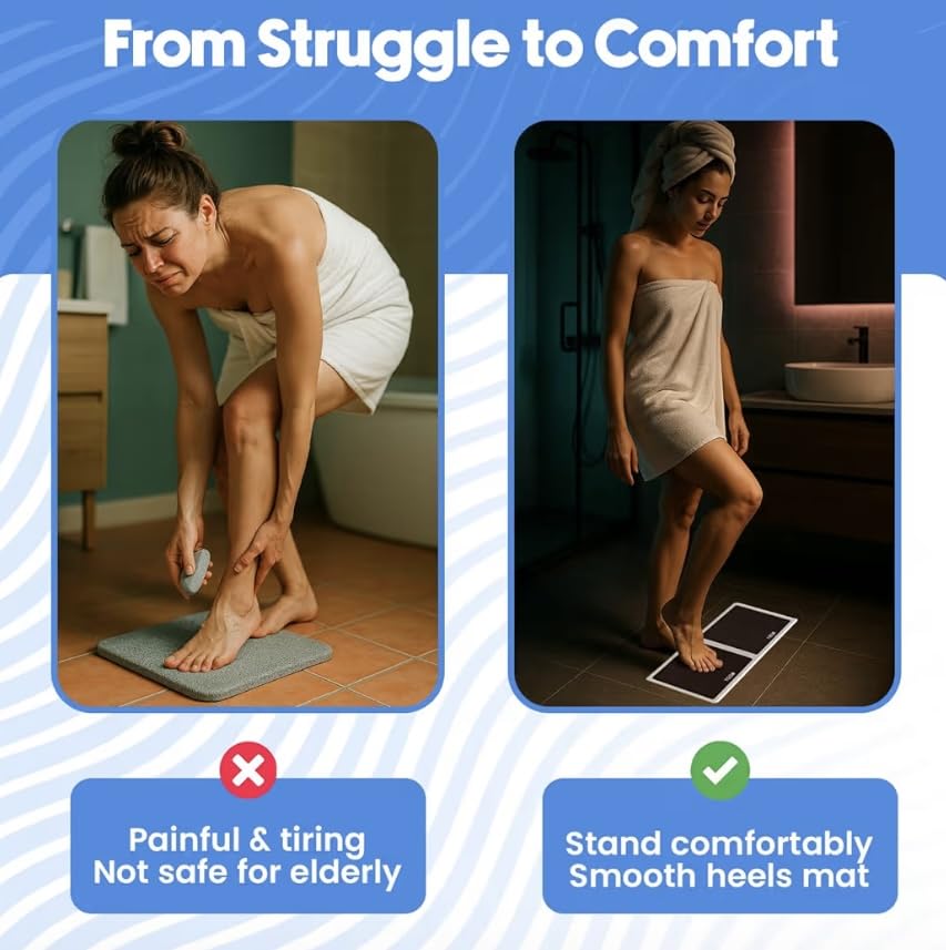 User using PDQR pumice mat for feet exfoliation in shower