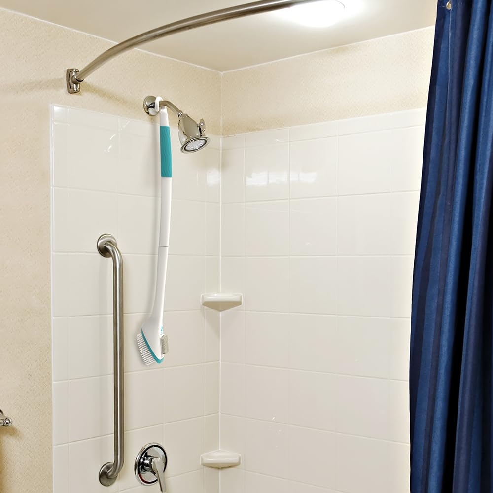 Miracle Foot Brush hanging in shower for easy storage