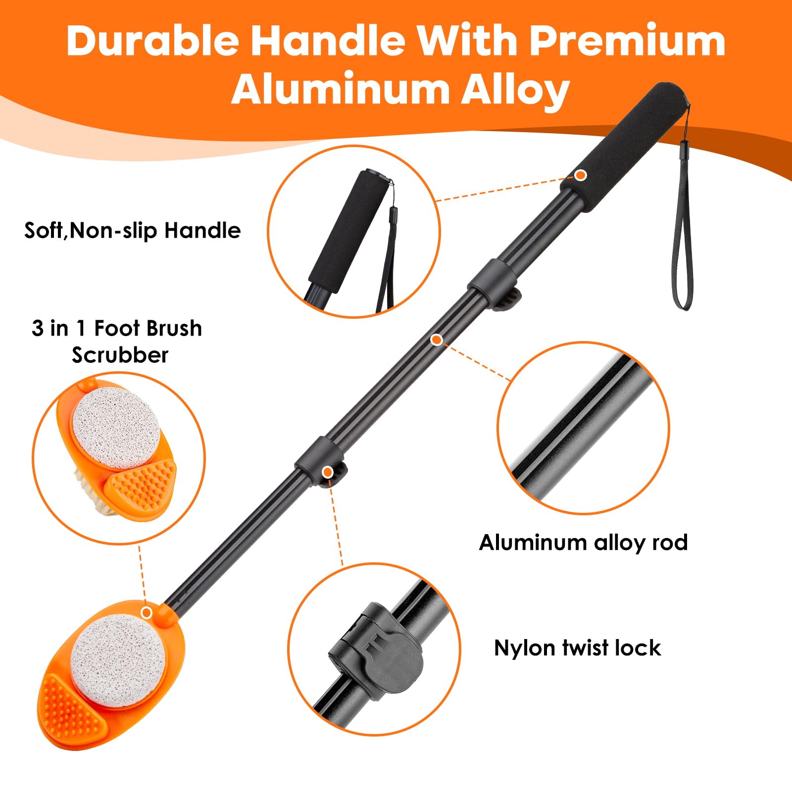 Adjustable aluminum handle mechanism of the foot scrubber