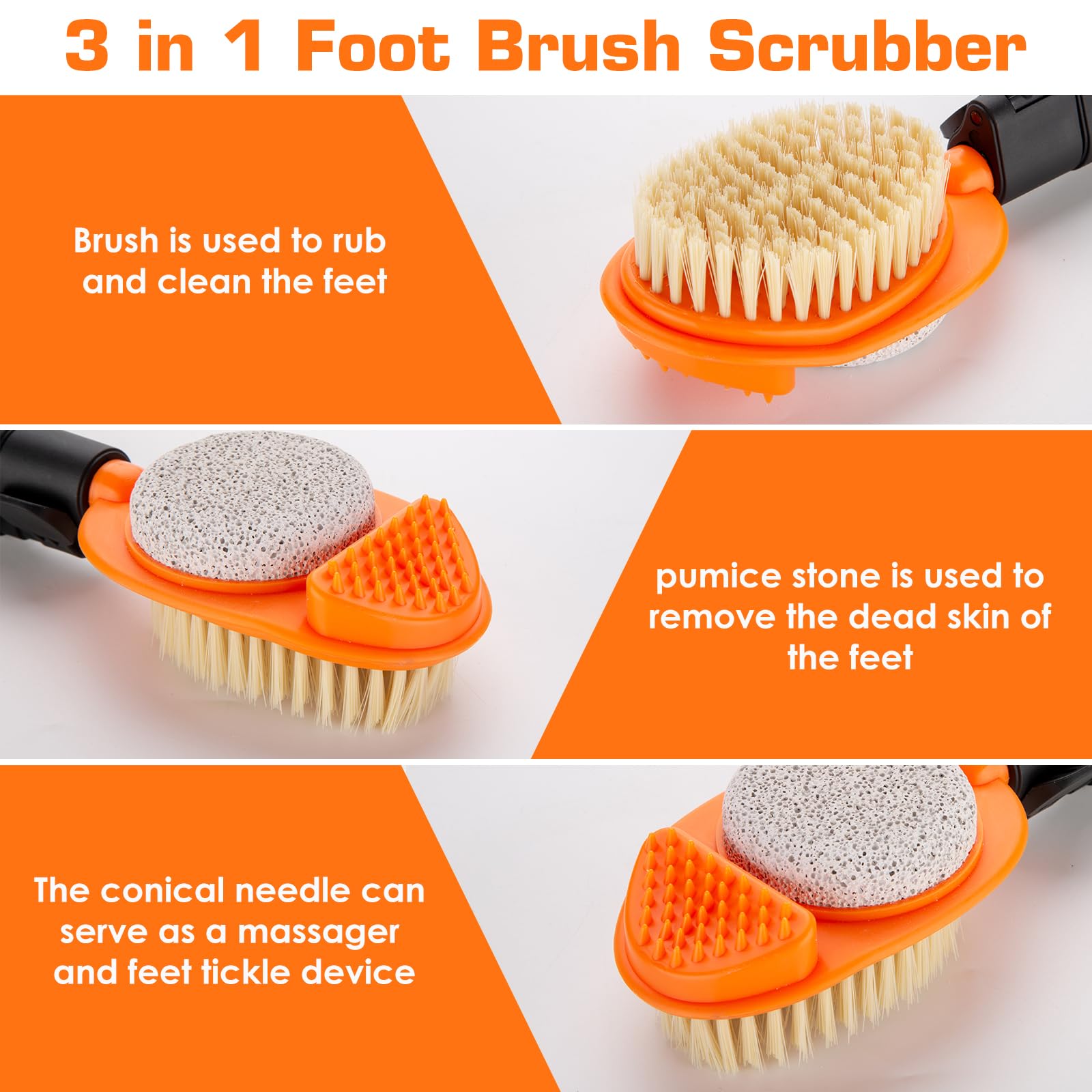 Elderly person using the long handle foot scrubber in the shower