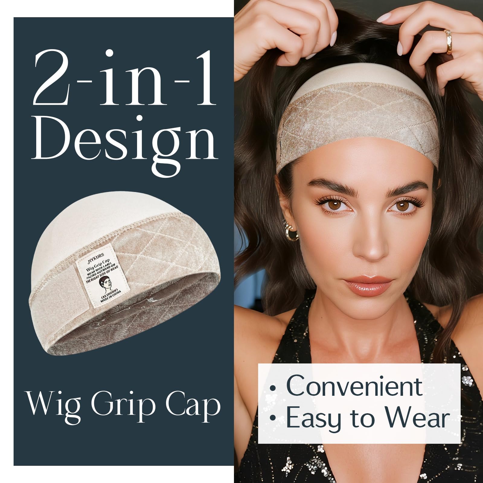 Two pack of nude comfortable modal cotton wig caps displayed on a studio background
