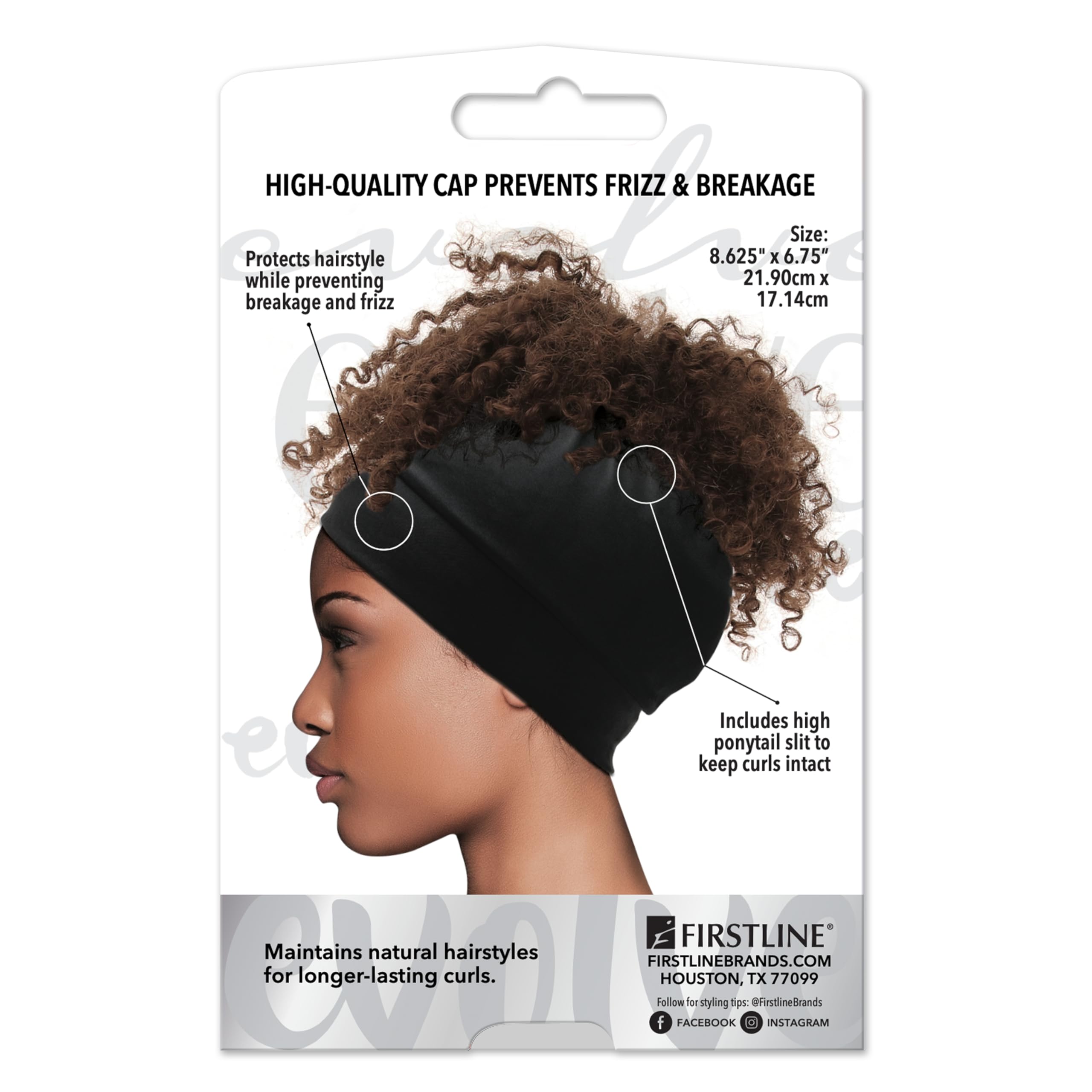 Side view of Evolve black satin pineapple cap showing fitted design