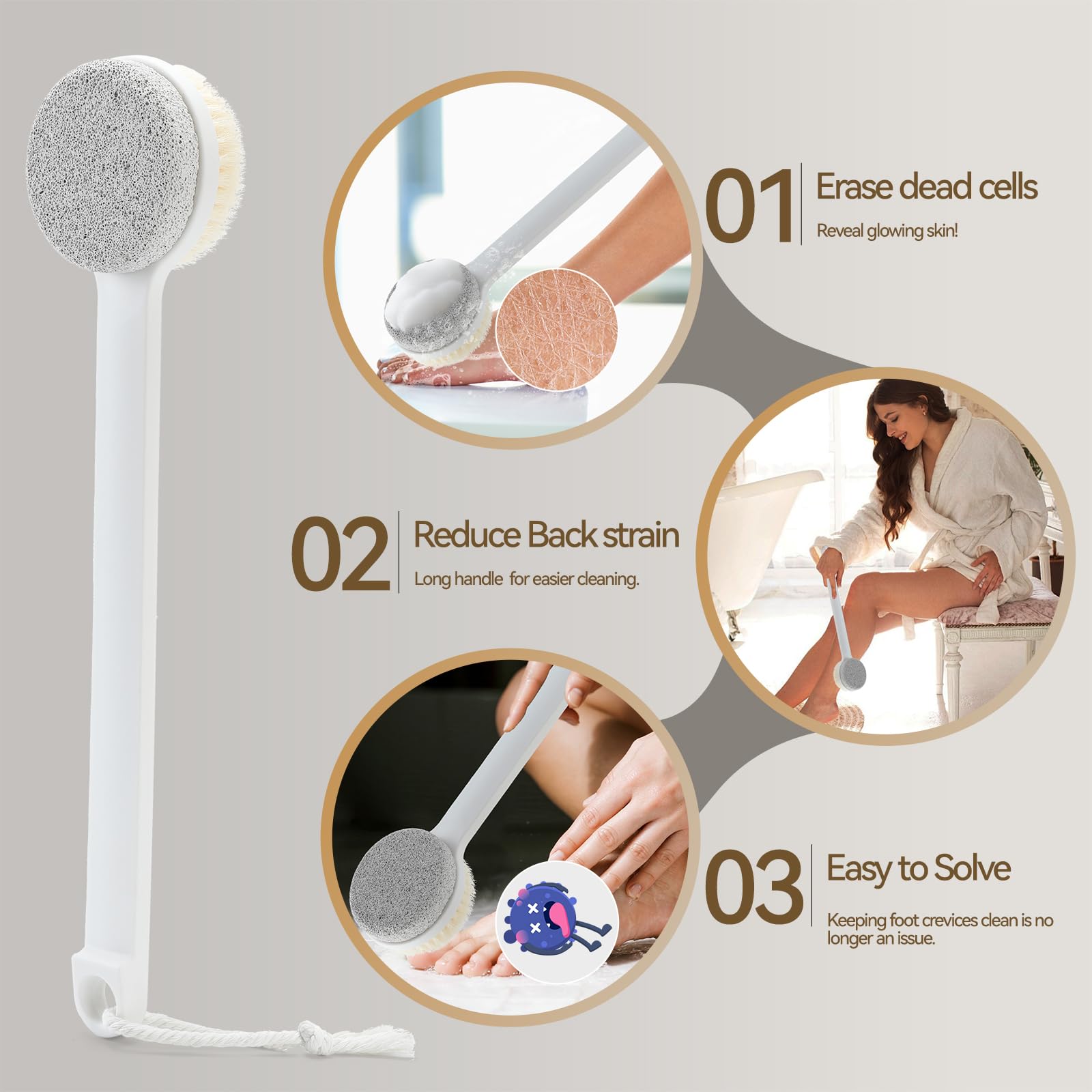 White foot pumice stone hanging with hook in shower