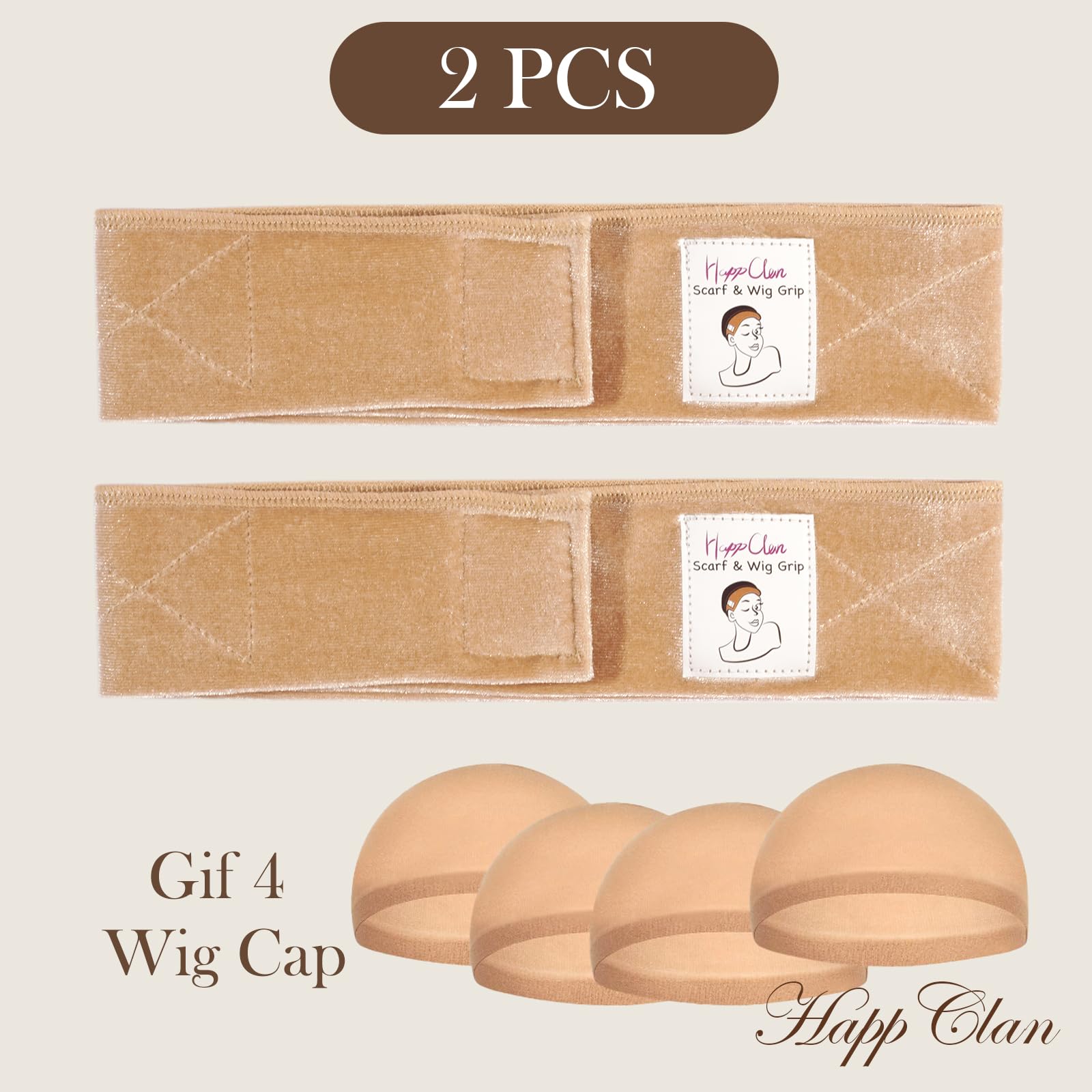 Two pack adjustable velvet headband showing the secure hook and loop closure strap.