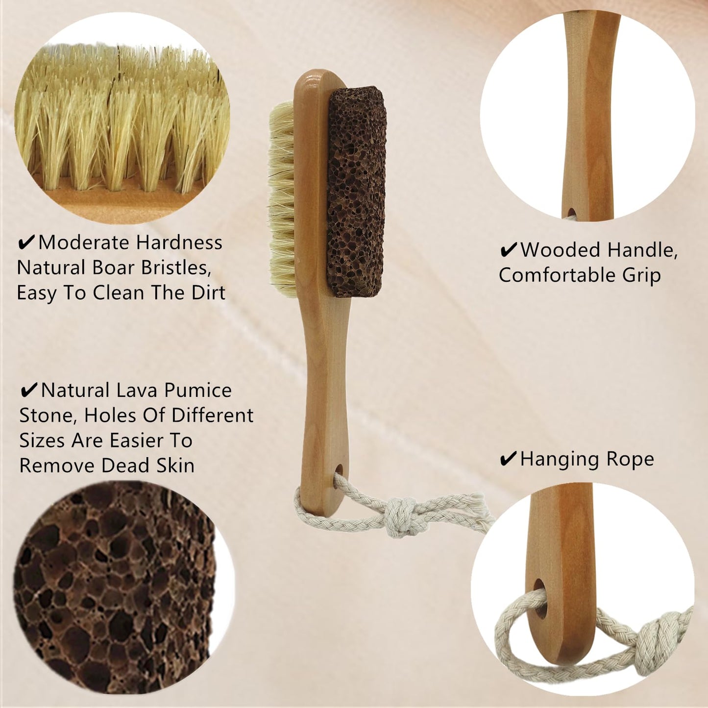 Close up of boar bristle brush on Yioyooda pedicure tool