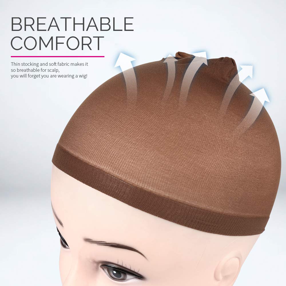 Fandamei dark brown wig cap showing stretchable fabric