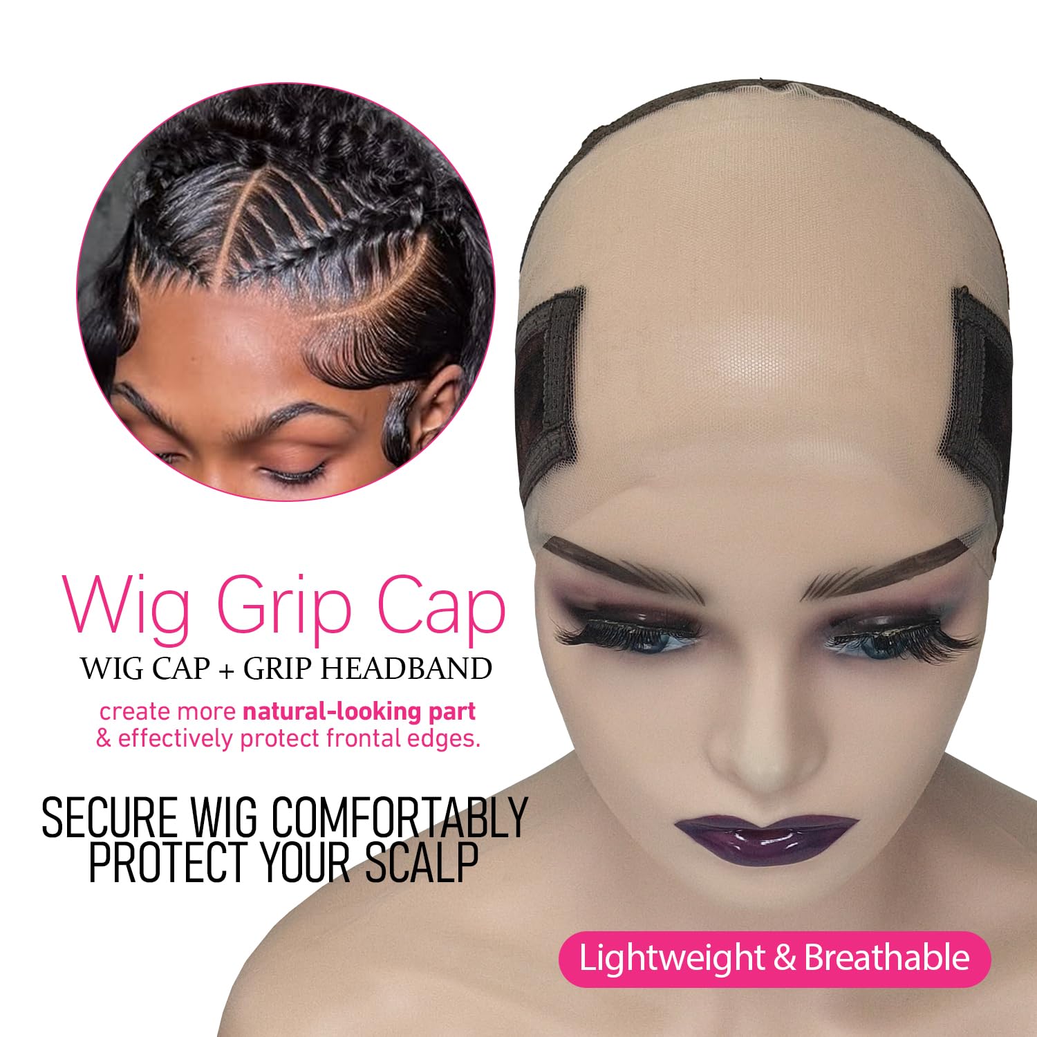 Labhairs non slip adjustable brown wig cap highlighting the premium velvet grip band texture