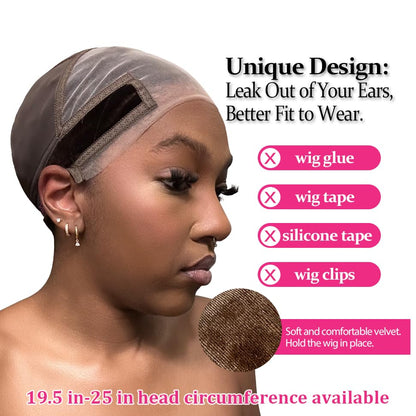 Back view of Labhairs glueless wig grip cap showcasing the adjustable hook-and-loop fastener strap
