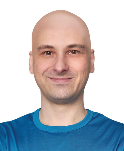 Tan beige realistic bald cap for professional theatrical cosplay