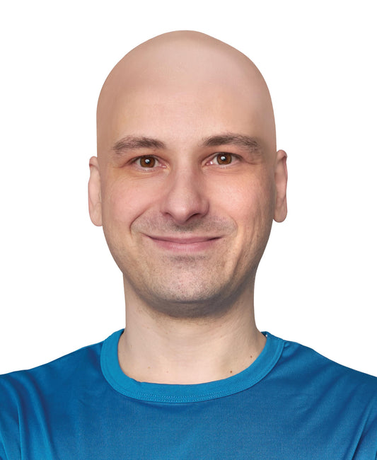 Tan beige realistic bald cap for professional theatrical cosplay