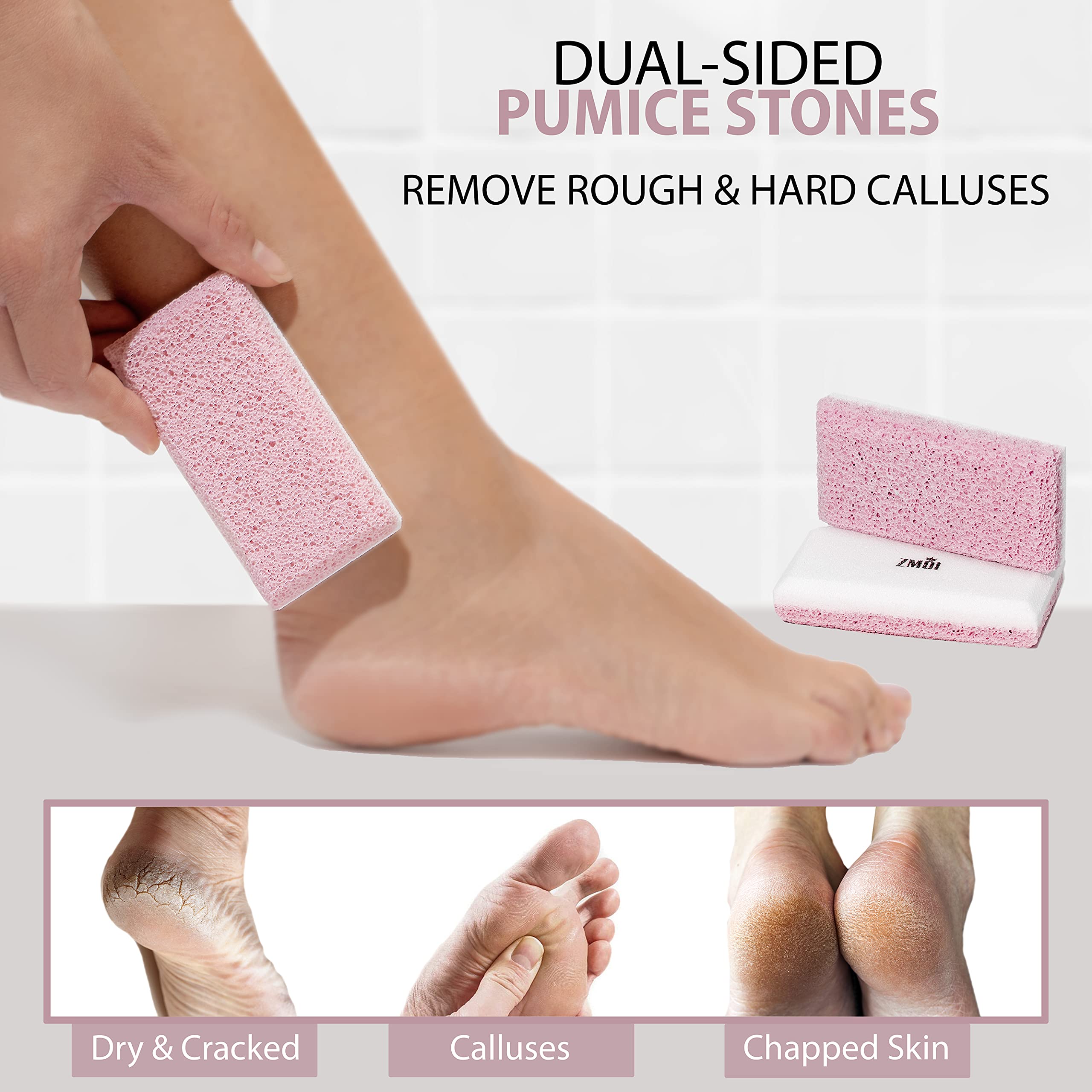 ZMOI dual-sided pedicure exfoliator showing rough and fine textures
