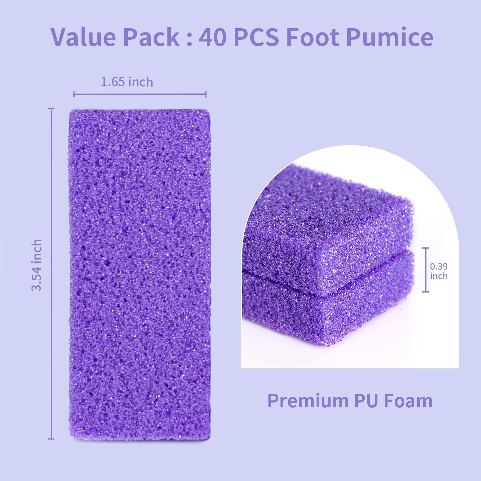 Top view of purple foam pumice stone for heels and elbows