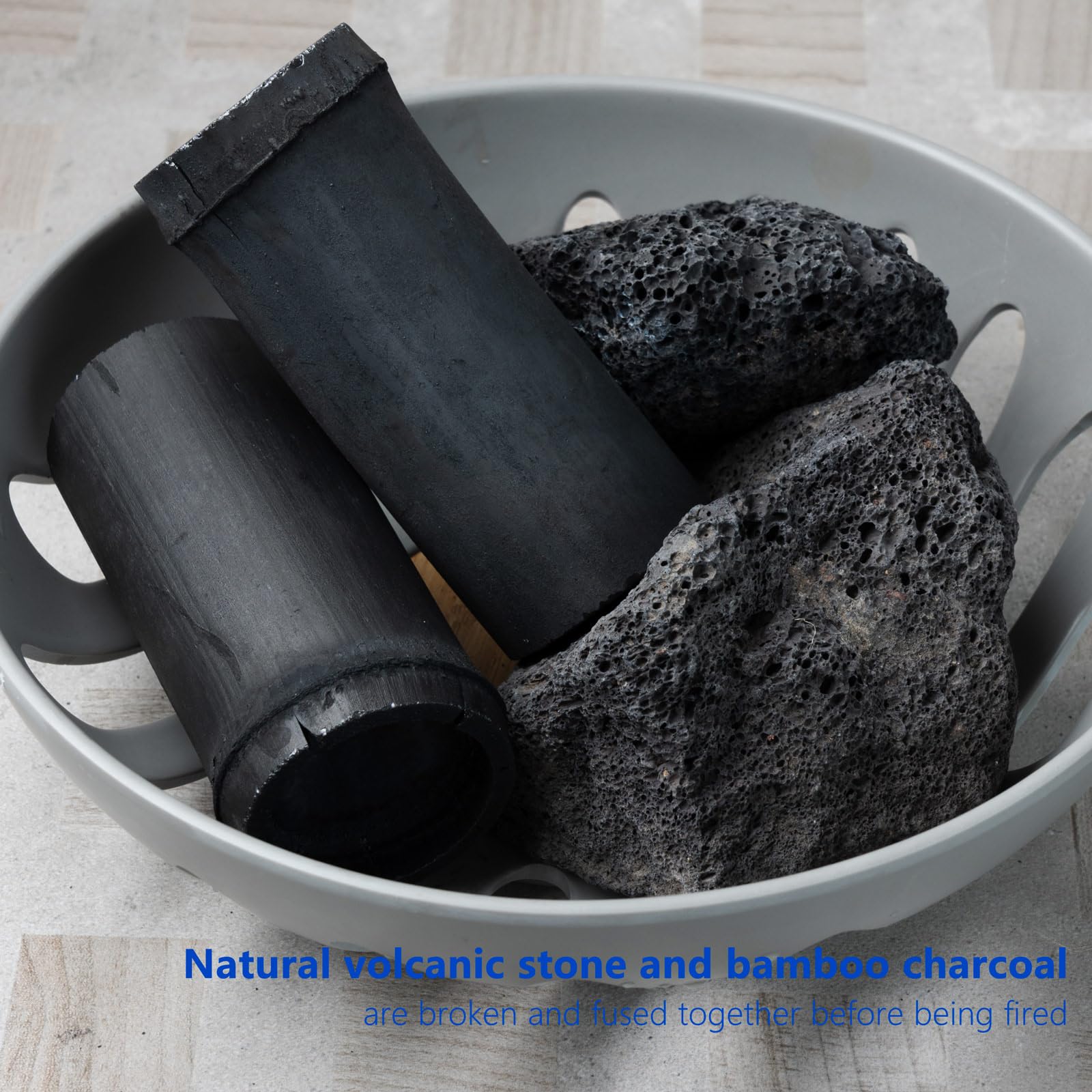 Oval pumice stone with bamboo charcoal texture