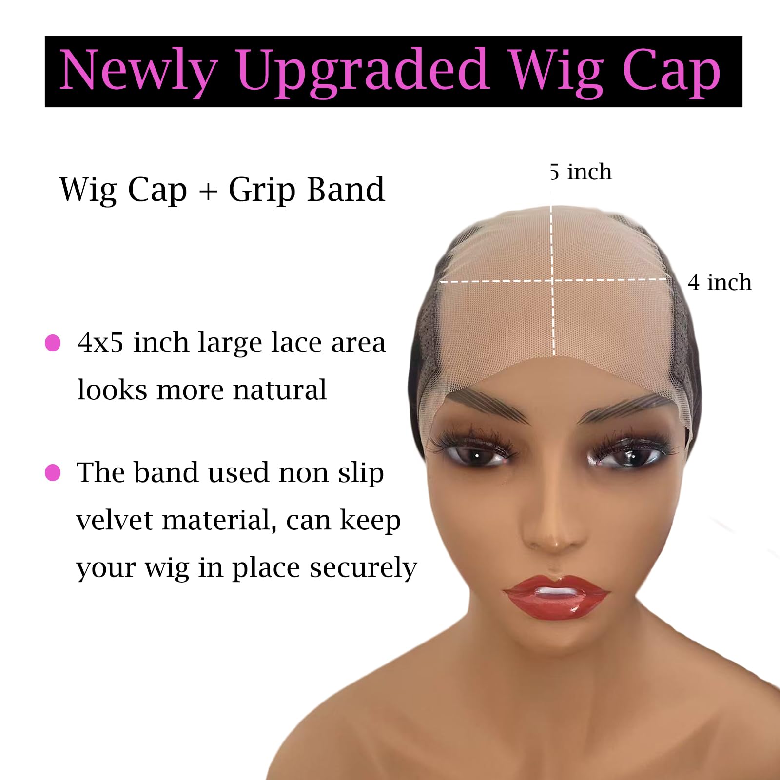 Close up of 4x5 transparent lace on Prudenp wig cap