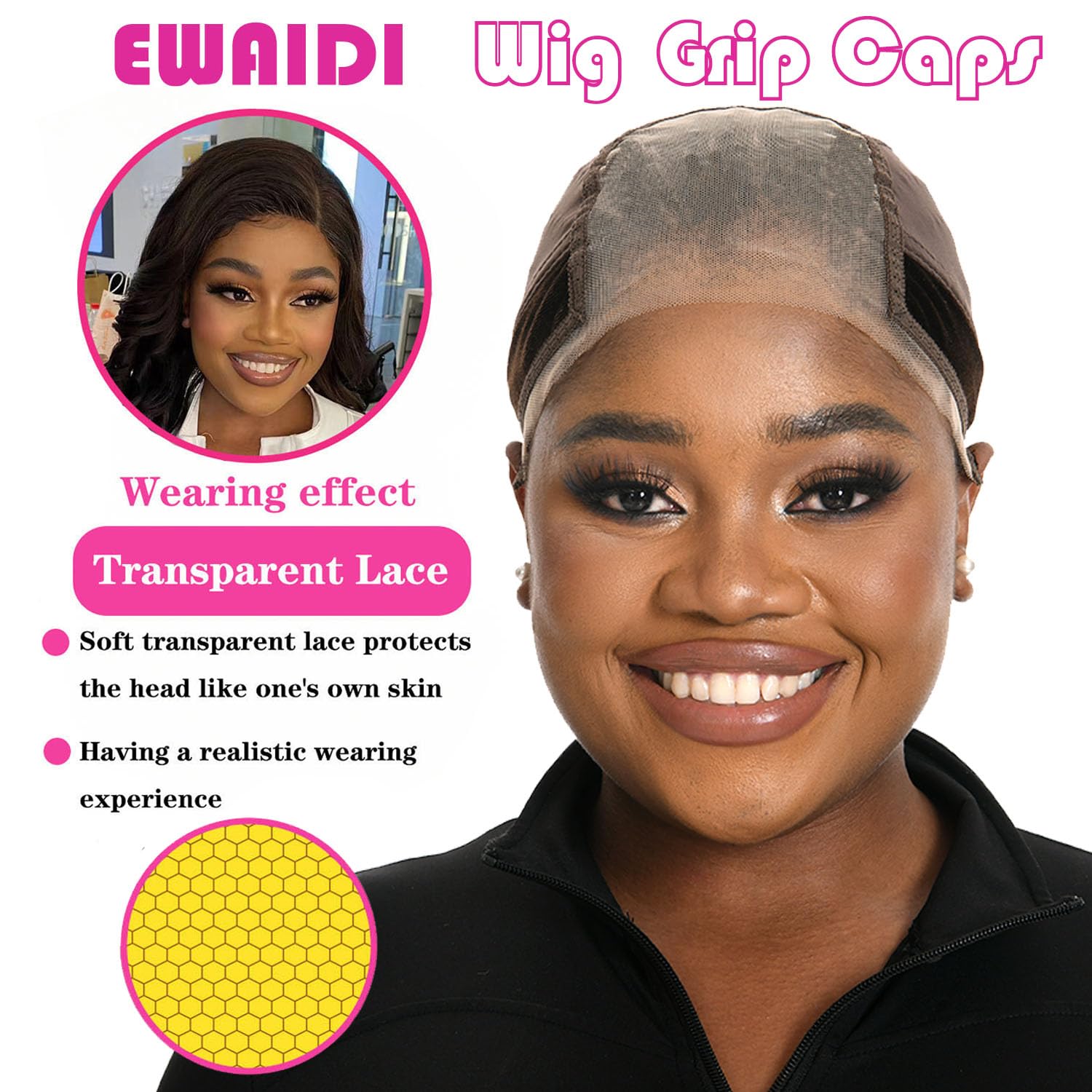 Transparent 4x5 lace section on Ewaidi wig cap