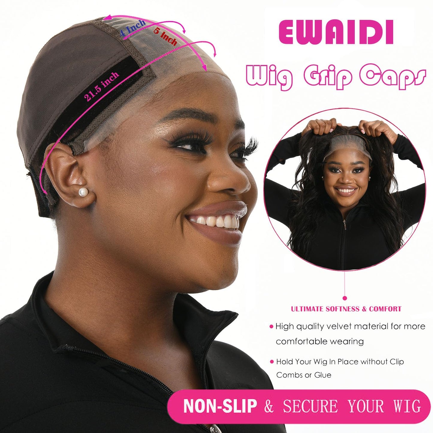 Adjustable back strap detail on Ewaidi wig grip