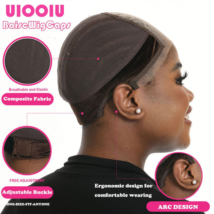 Model wearing UIOOIU lace wig grip cap for secure fit